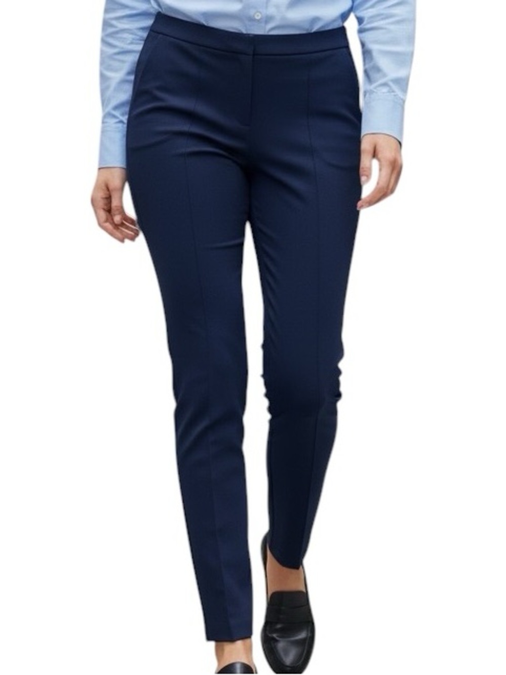 CAbi Navy Blue Straight-Leg Pants Classic Ankle Length Size 12 Flat Front